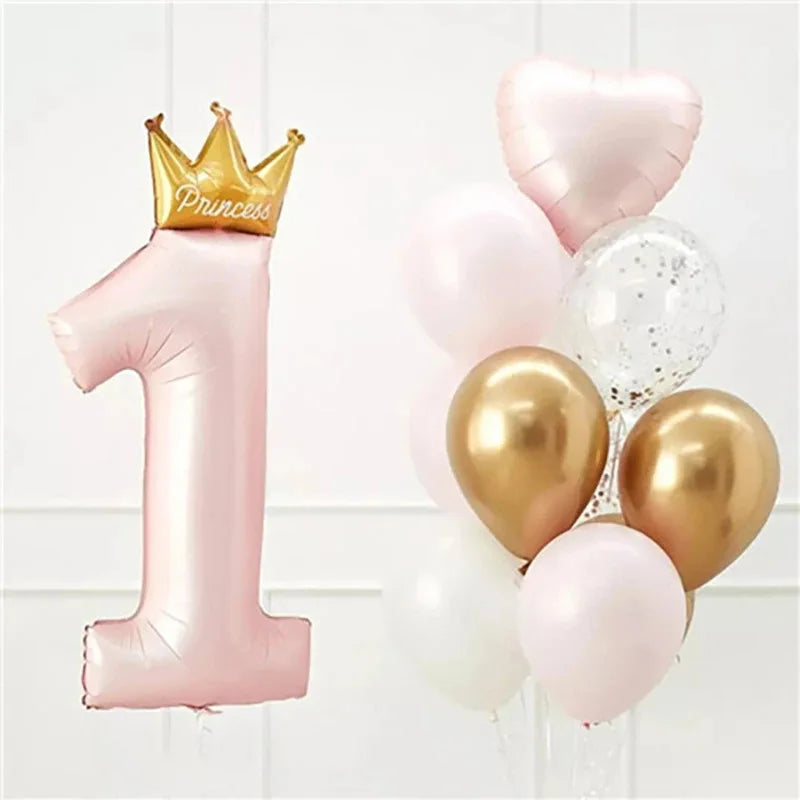 40inch Prince Crown Number Foil Balloons 1st Birthday Party Decorations Kids Boy Girl First One Year Anniversary Globos Supplies