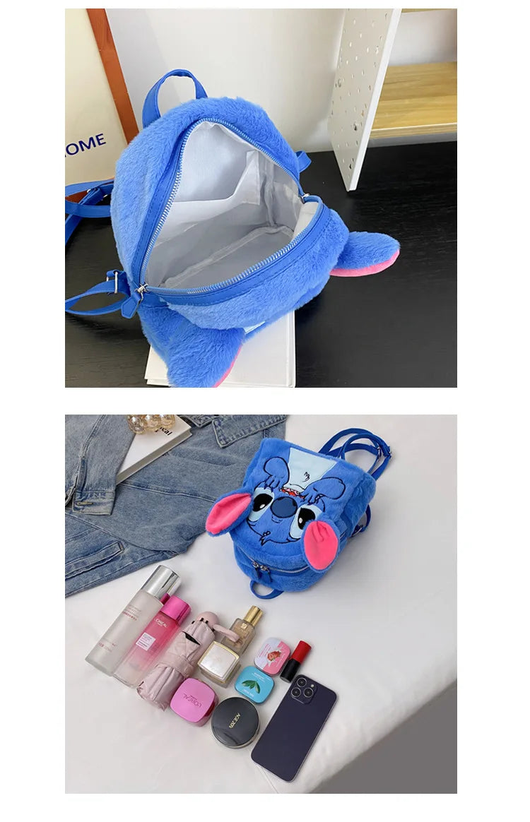 New Disney Plush Backpack Ins Japanese Blue Stitch Funny Cartoon Large-Capacity Student Backpack Kindergarten Bag Child Gift