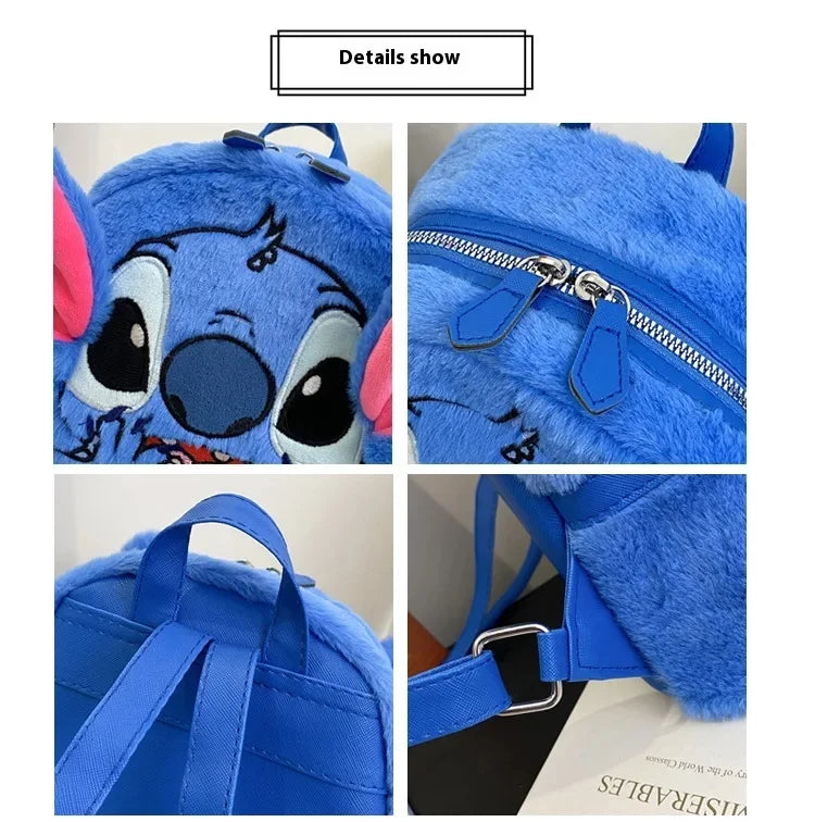 New Disney Plush Backpack Ins Japanese Blue Stitch Funny Cartoon Large-Capacity Student Backpack Kindergarten Bag Child Gift