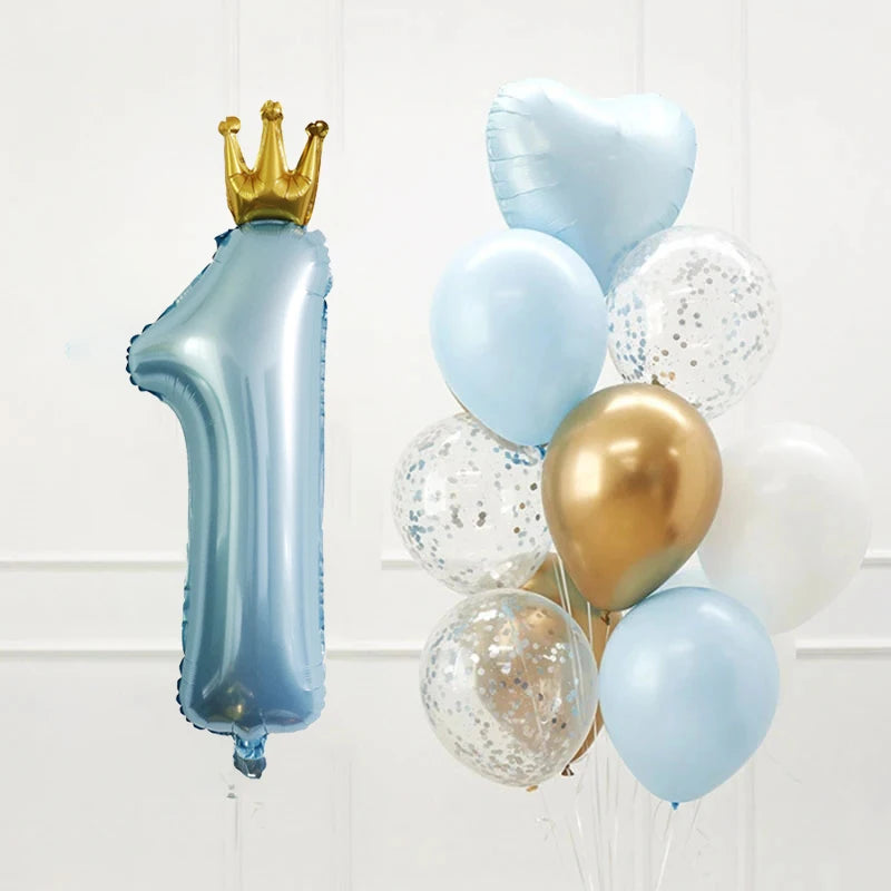 40inch Prince Crown Number Foil Balloons 1st Birthday Party Decorations Kids Boy Girl First One Year Anniversary Globos Supplies