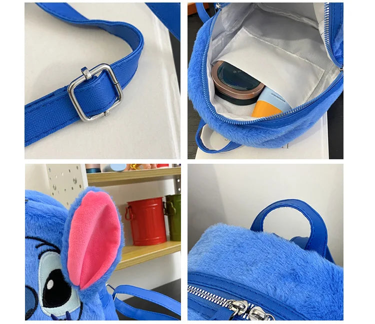 New Disney Plush Backpack Ins Japanese Blue Stitch Funny Cartoon Large-Capacity Student Backpack Kindergarten Bag Child Gift