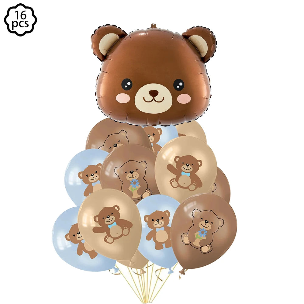 Coffee Brown Teddy Bear Balloon Number Heart Balloon set kids girls Birthday Party Decor balloon wedding Baby Shower party decor