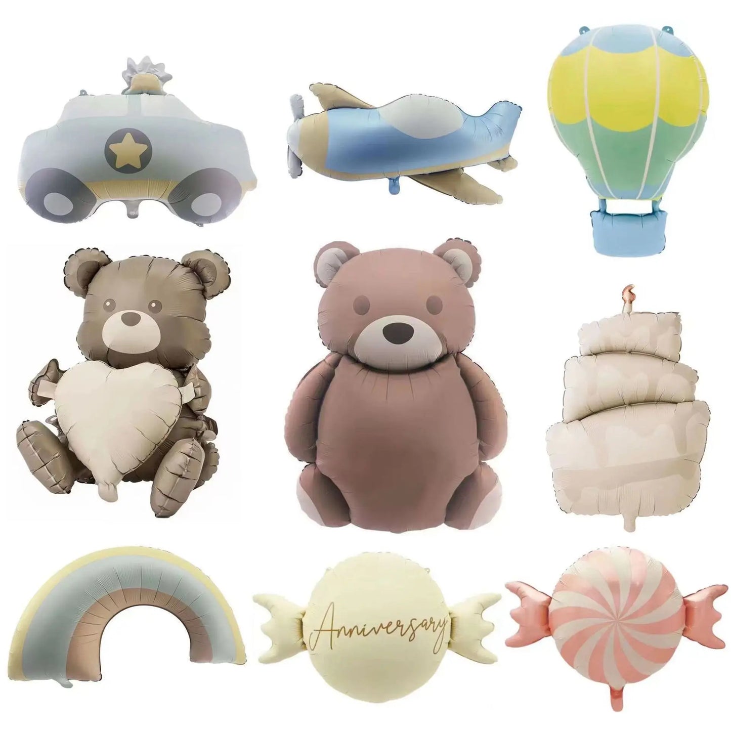 Cartoon Matte Bear Rainbow Plane Car Foil Balloons Happy Birthday Party Decorations Kids Girl Boy Baby Shower Toys Supplies