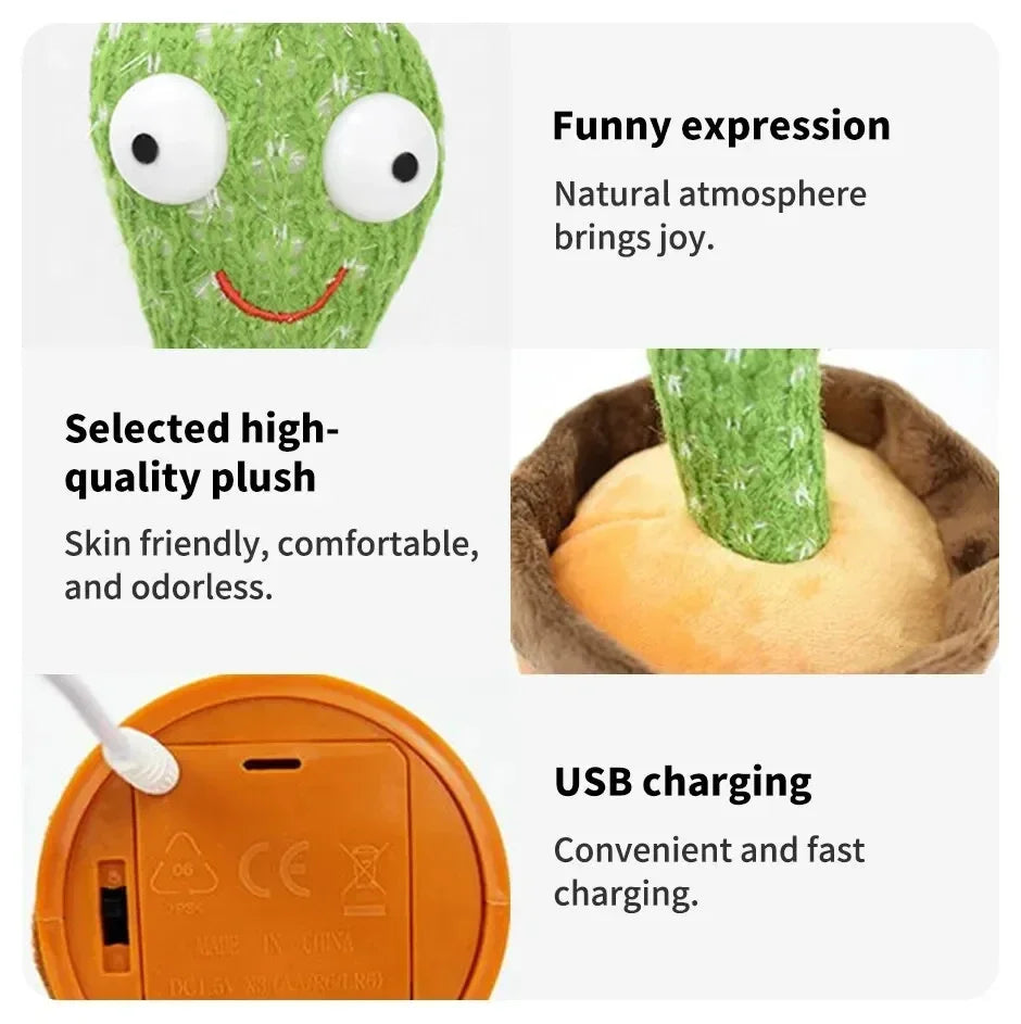 A talking cactus toy that can be charged, recorded, and repeated. Suitable for Spanish, English, and Arabic  voice changer