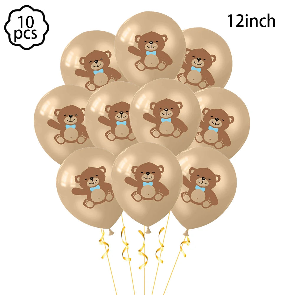 Coffee Brown Teddy Bear Balloon Number Heart Balloon set kids girls Birthday Party Decor balloon wedding Baby Shower party decor