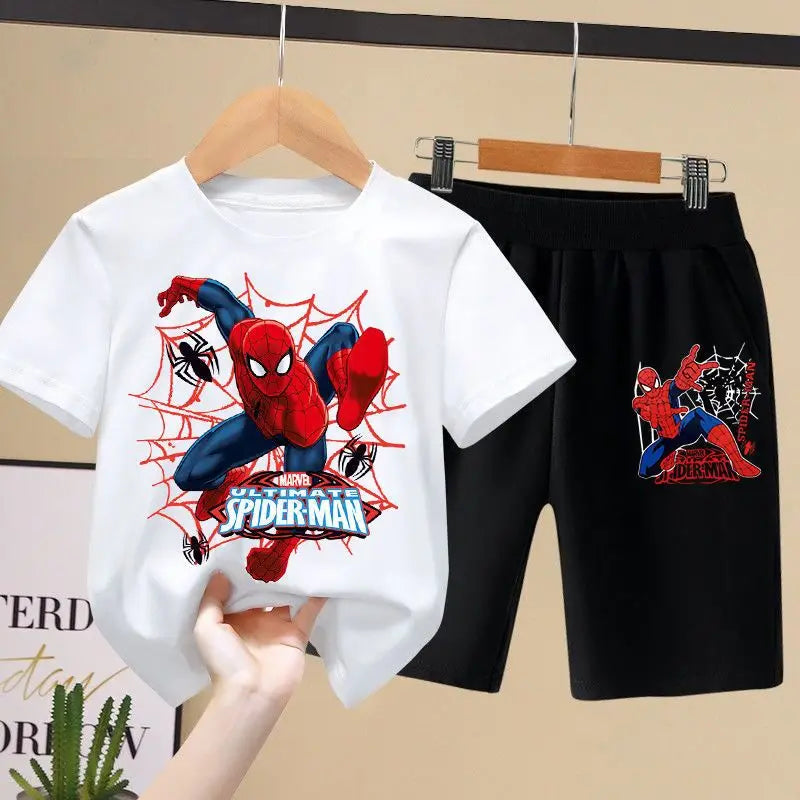 Disney Children's T-shirts Set  Aoger Spiderman Boys Summer Trend Baby Short Sleeve Shorts Two-piece Set Kids Outfits