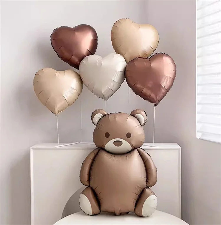 8pcs Cream Number Bear Heart Foil Balloons 3rd Birthday Party Decorations Kids Girl Boy Baby 1 2 3 4 5 6 7 8 9 Year Old Supplies