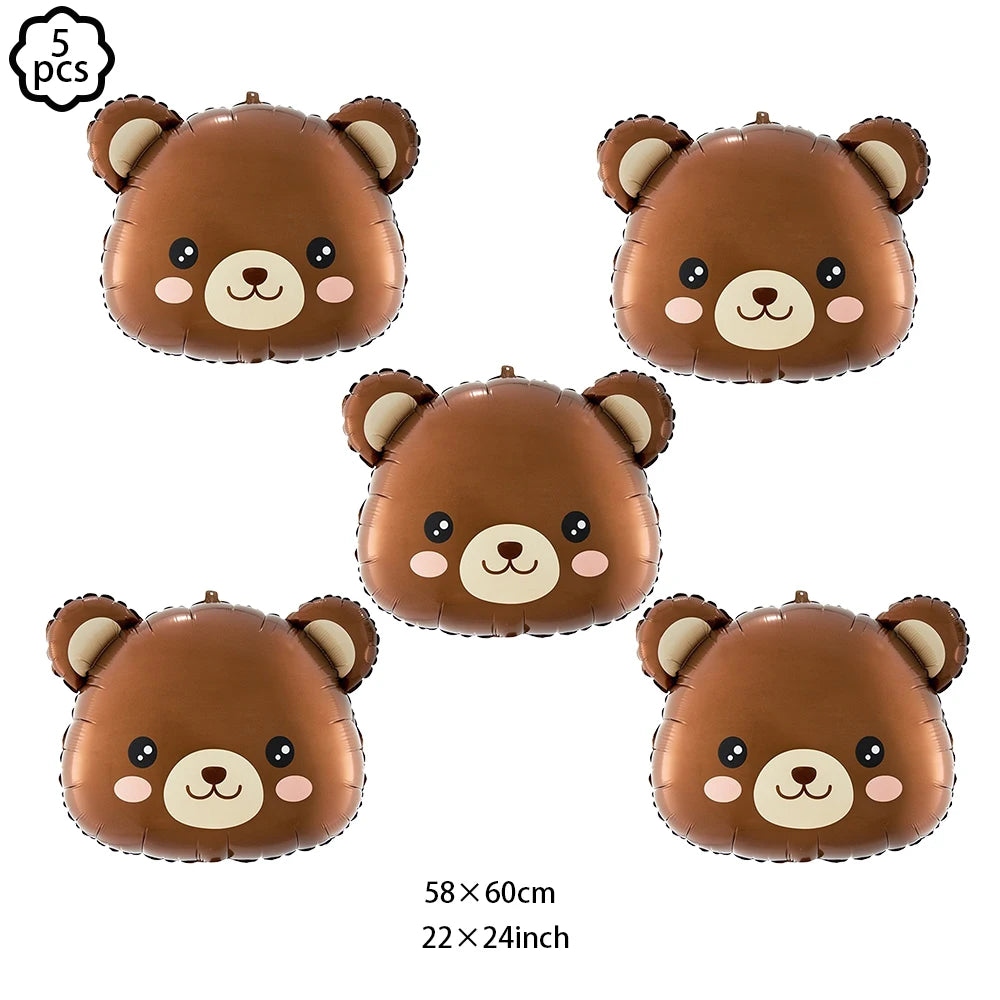 Coffee Brown Teddy Bear Balloon Number Heart Balloon set kids girls Birthday Party Decor balloon wedding Baby Shower party decor