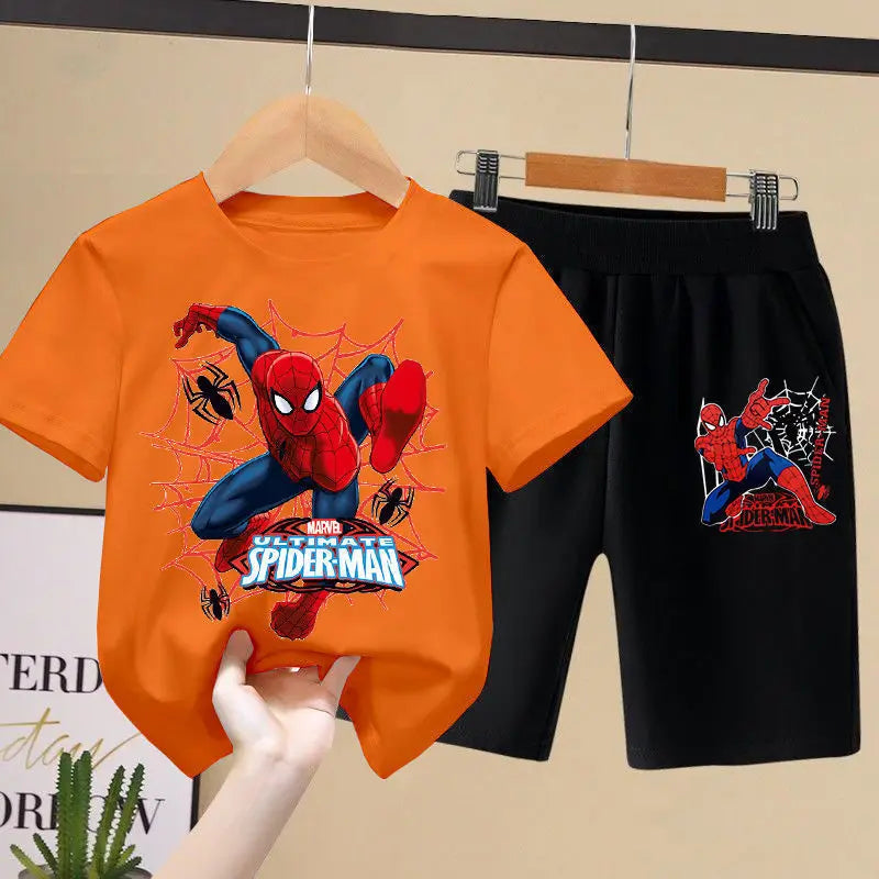 Disney Children's T-shirts Set  Aoger Spiderman Boys Summer Trend Baby Short Sleeve Shorts Two-piece Set Kids Outfits