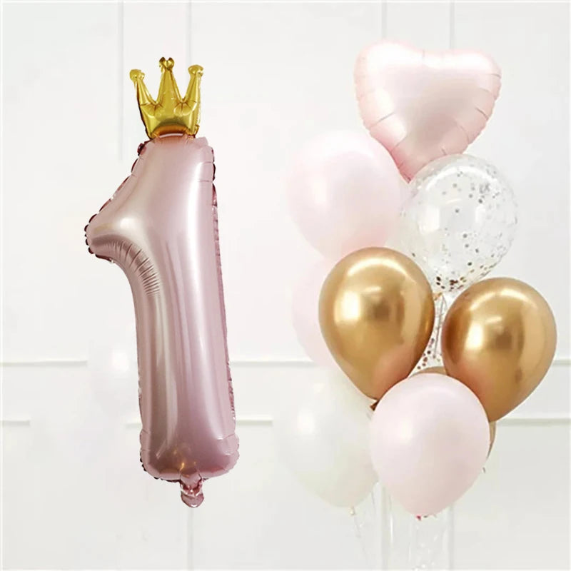 40inch Prince Crown Number Foil Balloons 1st Birthday Party Decorations Kids Boy Girl First One Year Anniversary Globos Supplies