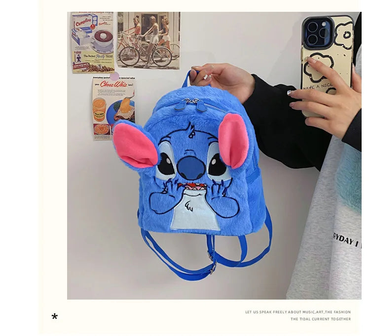 New Disney Plush Backpack Ins Japanese Blue Stitch Funny Cartoon Large-Capacity Student Backpack Kindergarten Bag Child Gift