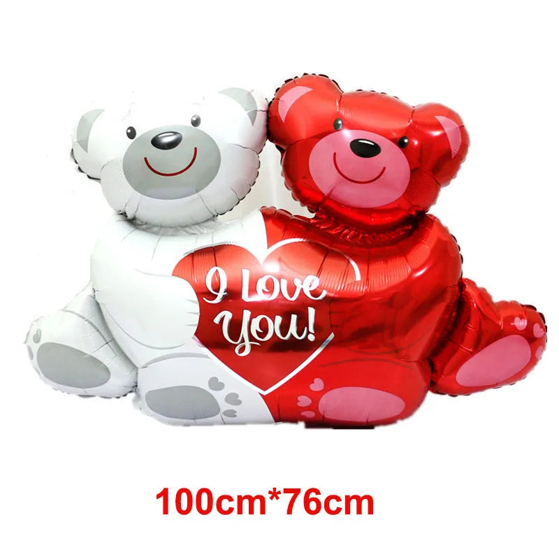 Valentine's Day Balloon Decorations Large Rose Balloon Bear 18inch Heart Foil Balloons for Engagements Weddings Anniversaries