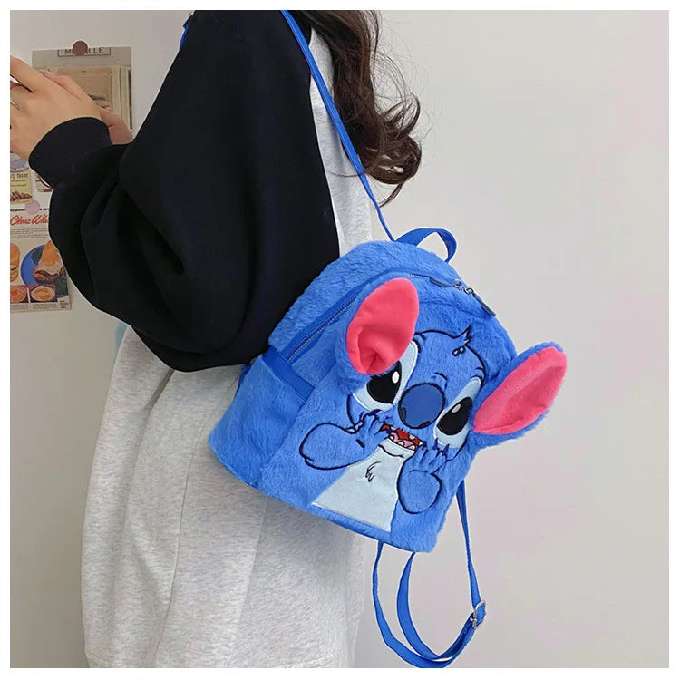 New Disney Plush Backpack Ins Japanese Blue Stitch Funny Cartoon Large-Capacity Student Backpack Kindergarten Bag Child Gift