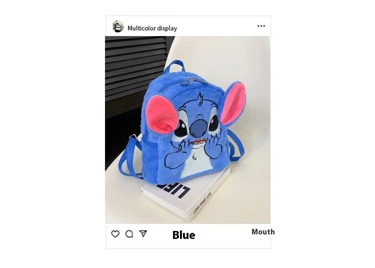 New Disney Plush Backpack Ins Japanese Blue Stitch Funny Cartoon Large-Capacity Student Backpack Kindergarten Bag Child Gift