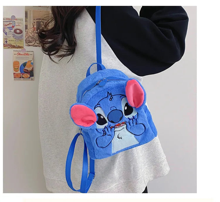 New Disney Plush Backpack Ins Japanese Blue Stitch Funny Cartoon Large-Capacity Student Backpack Kindergarten Bag Child Gift