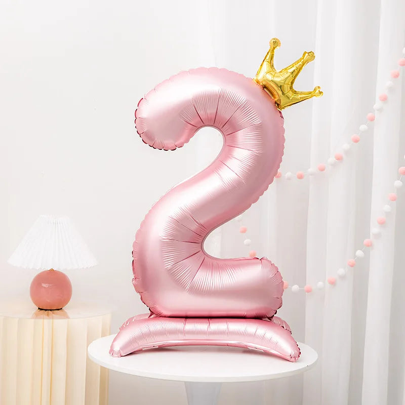 42inch Crown Decor Pink Aluminum Foil Digital Balloon Number Balloon For Birthday Party Decoration Supplies Girls Birthday Favor