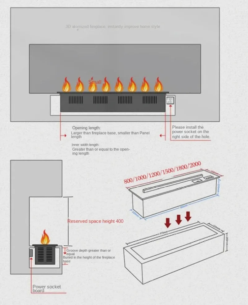 3D Atomizing Fireplace For Living Room Multi-color Fake Flame Electronic Fireplace Home Remote Control Water Steam Fireplace