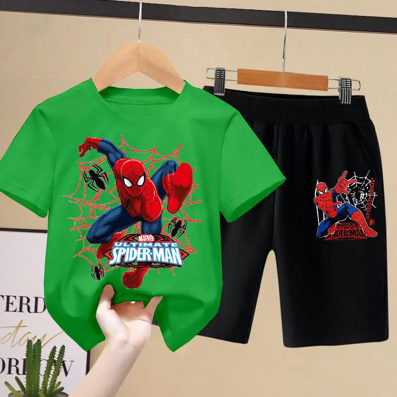 Disney Children's T-shirts Set  Aoger Spiderman Boys Summer Trend Baby Short Sleeve Shorts Two-piece Set Kids Outfits