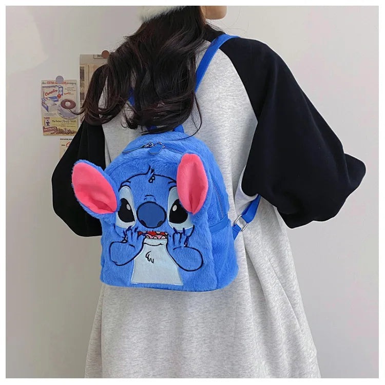 New Disney Plush Backpack Ins Japanese Blue Stitch Funny Cartoon Large-Capacity Student Backpack Kindergarten Bag Child Gift