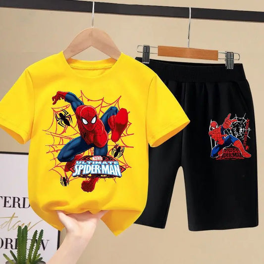 Disney Children's T-shirts Set  Aoger Spiderman Boys Summer Trend Baby Short Sleeve Shorts Two-piece Set Kids Outfits