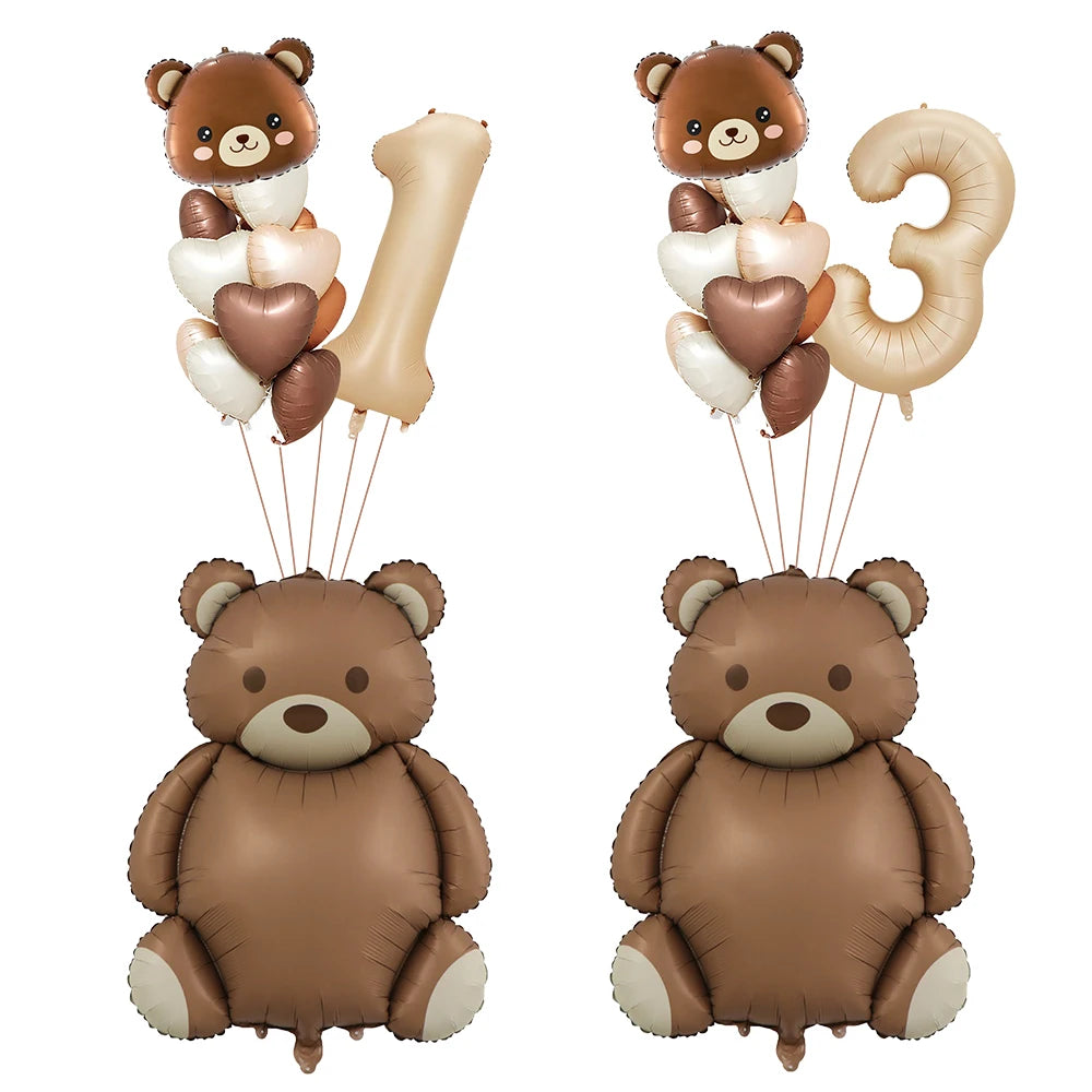 Coffee Brown Teddy Bear Balloon Number Heart Balloon set kids girls Birthday Party Decor balloon wedding Baby Shower party decor