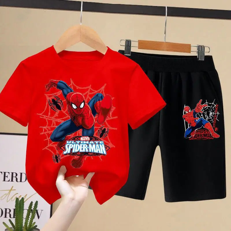 Disney Children's T-shirts Set  Aoger Spiderman Boys Summer Trend Baby Short Sleeve Shorts Two-piece Set Kids Outfits