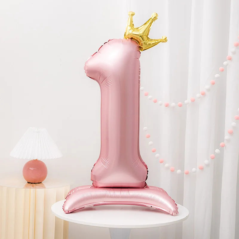 42inch Crown Decor Pink Aluminum Foil Digital Balloon Number Balloon For Birthday Party Decoration Supplies Girls Birthday Favor