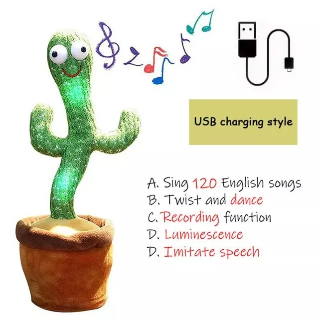 A talking cactus toy that can be charged, recorded, and repeated. Suitable for Spanish, English, and Arabic  voice changer