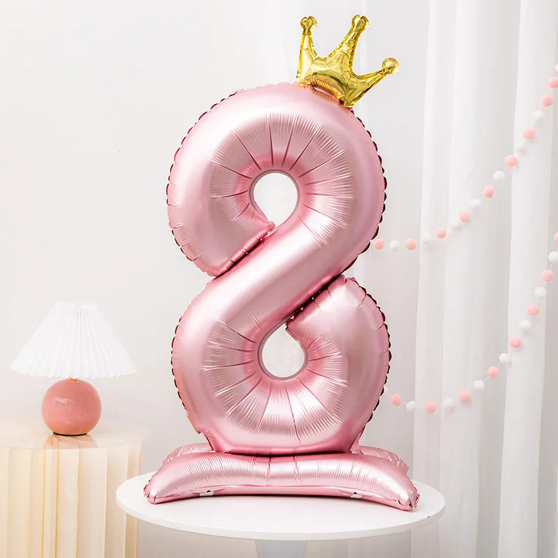 42inch Crown Decor Pink Aluminum Foil Digital Balloon Number Balloon For Birthday Party Decoration Supplies Girls Birthday Favor