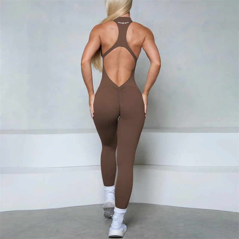 Women Bum Sleeveless Zipper Scrunch Butt Jumpsuit Fitness Sports Overalls Gym Sets Yoga Wear Pilates Workout Women Clothes