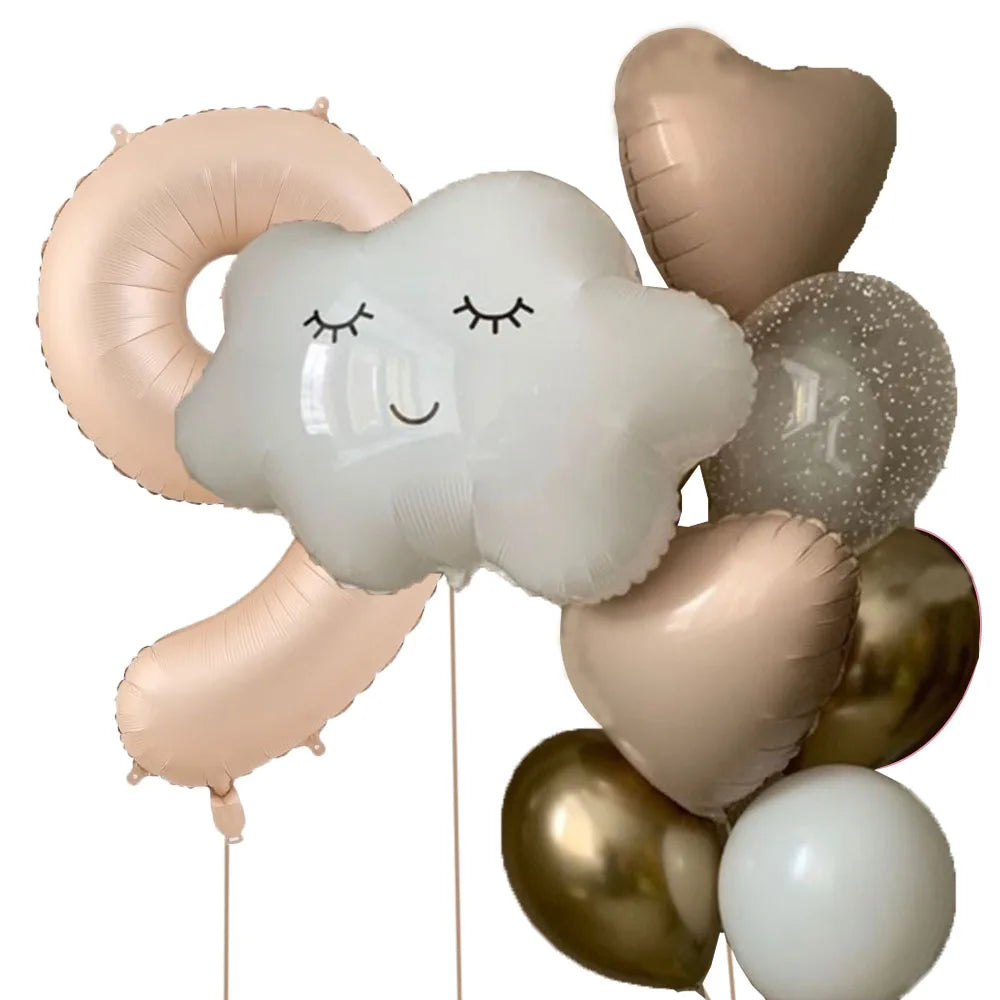 11pcs White Smile Cloud Aluminum Foil Balloons Set 32inch Caramel Helium Number Birthday Party Kids Baby Shower Decorations