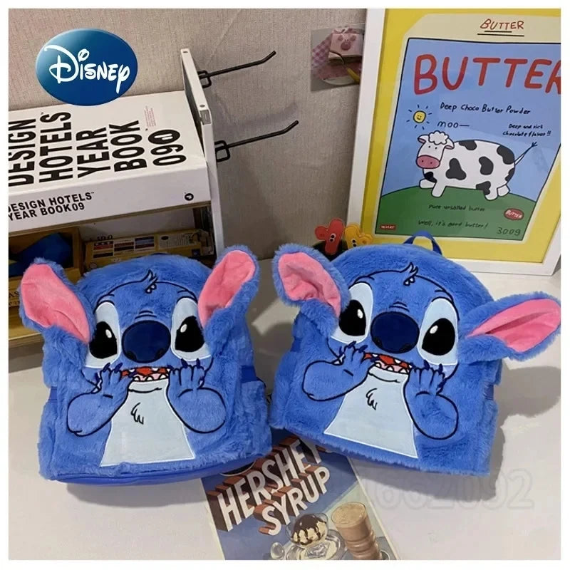 New Disney Plush Backpack Ins Japanese Blue Stitch Funny Cartoon Large-Capacity Student Backpack Kindergarten Bag Child Gift