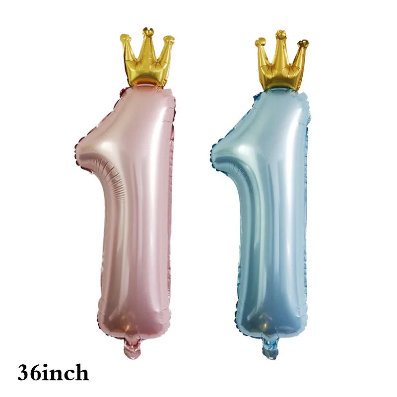 40inch Prince Crown Number Foil Balloons 1st Birthday Party Decorations Kids Boy Girl First One Year Anniversary Globos Supplies