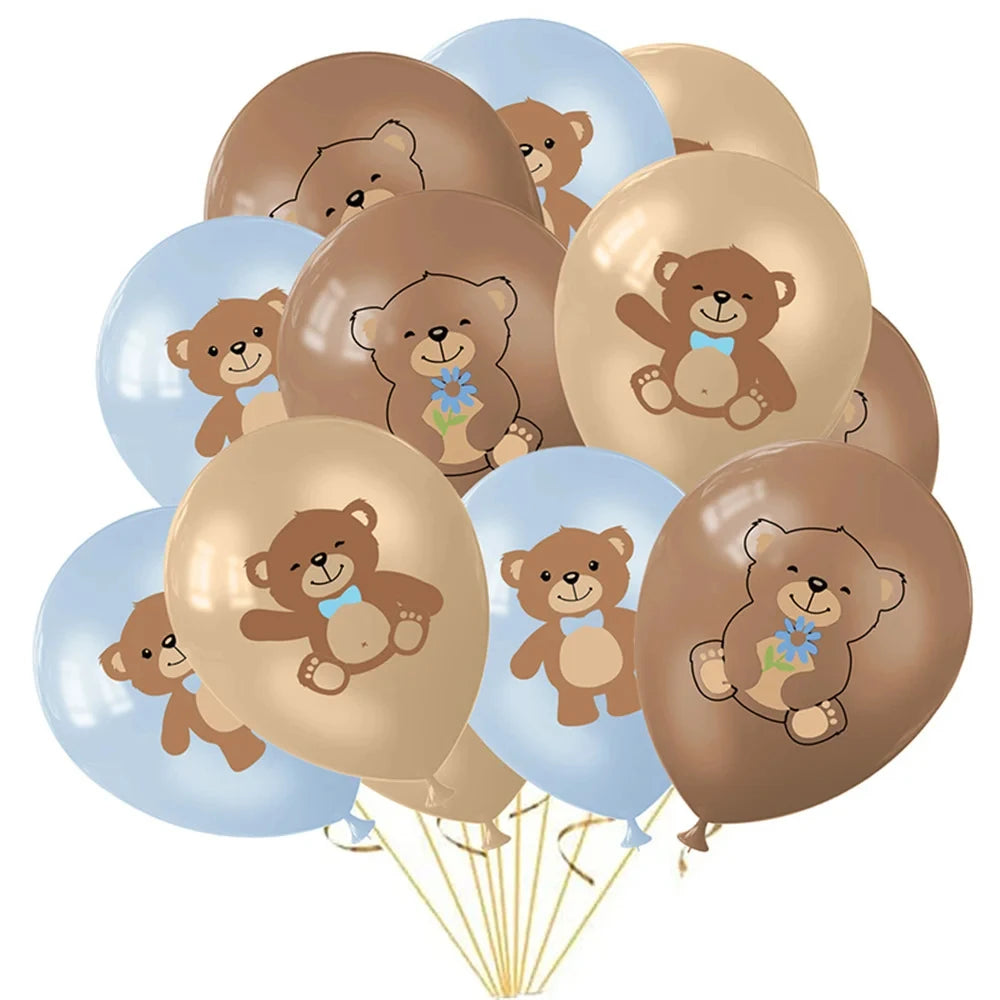 Coffee Brown Teddy Bear Balloon Number Heart Balloon set kids girls Birthday Party Decor balloon wedding Baby Shower party decor