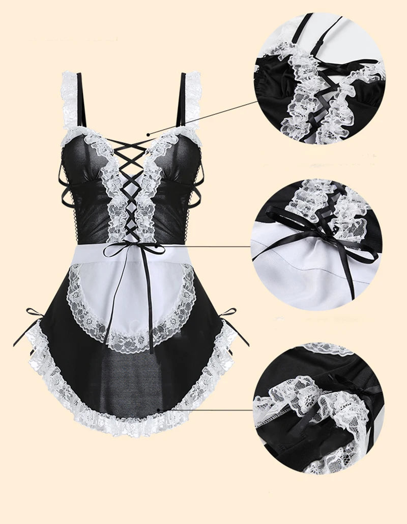 Erotic Crotchless Costumes Suitable Couples Sex Uniform Set Women Sexy Pornographic role-playing Naughty Maid Lingerie For Bed