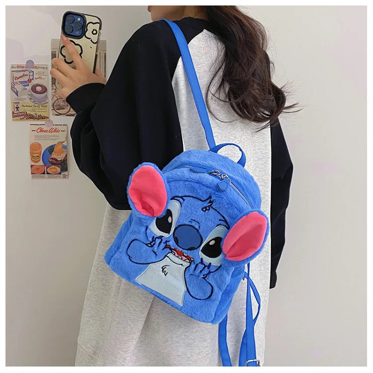 New Disney Plush Backpack Ins Japanese Blue Stitch Funny Cartoon Large-Capacity Student Backpack Kindergarten Bag Child Gift