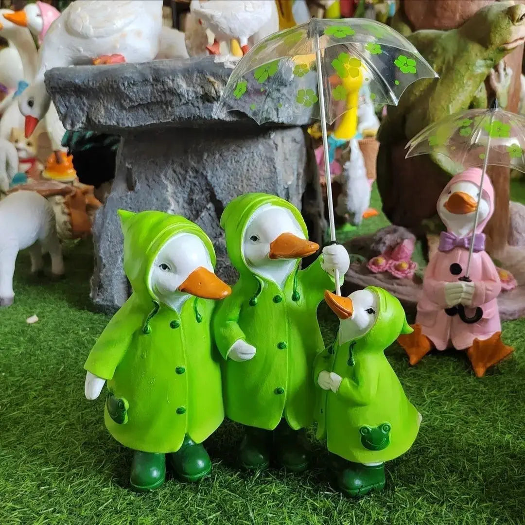 Nordic Umbrella Couple Ducks Resin Statue Ornaments Outdoor Garden Courtyard Figurines Villa Balcony Accessories Decoration