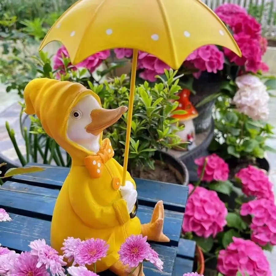 Nordic Umbrella Couple Ducks Resin Statue Ornaments Outdoor Garden Courtyard Figurines Villa Balcony Accessories Decoration