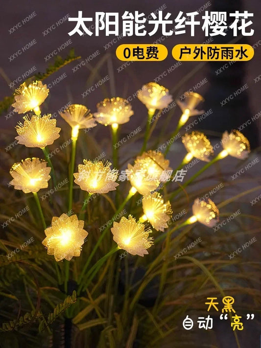 outdoor lGarden landscaping arrangement  balcony atmosphere decoration Fiber optic cherry blossom lights Floor insert lawn