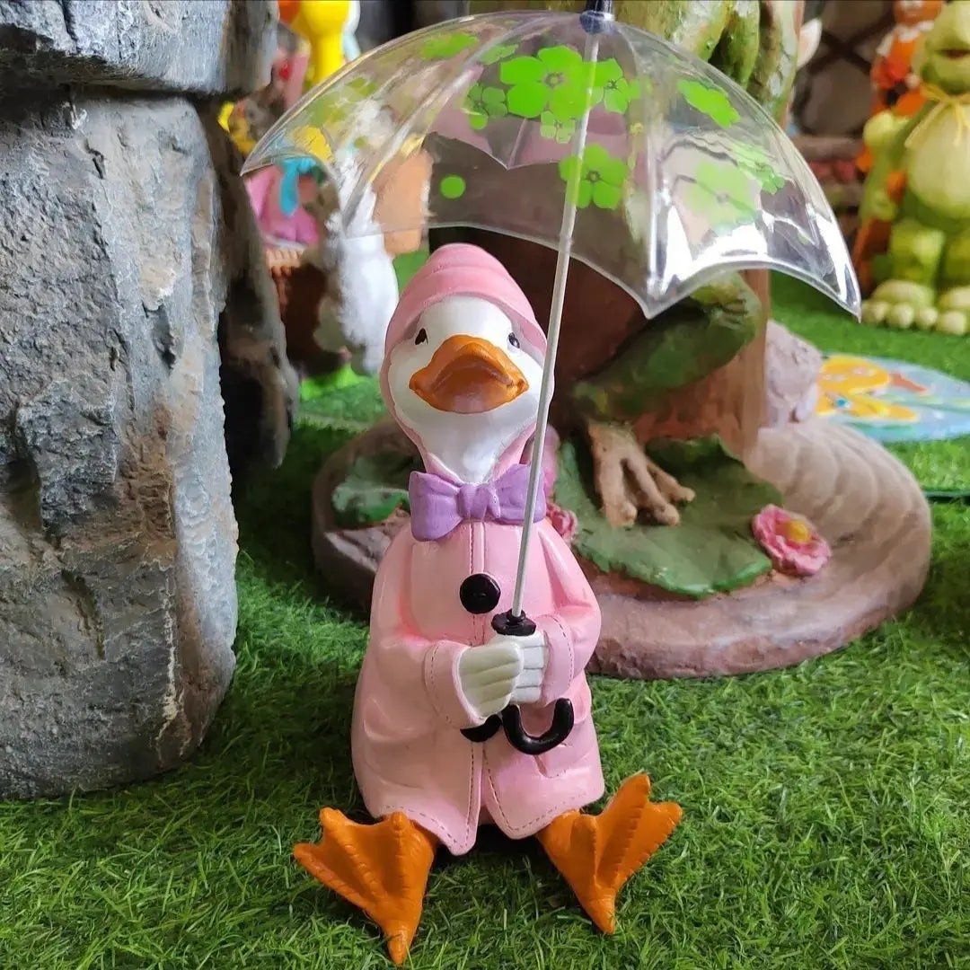 Nordic Umbrella Couple Ducks Resin Statue Ornaments Outdoor Garden Courtyard Figurines Villa Balcony Accessories Decoration