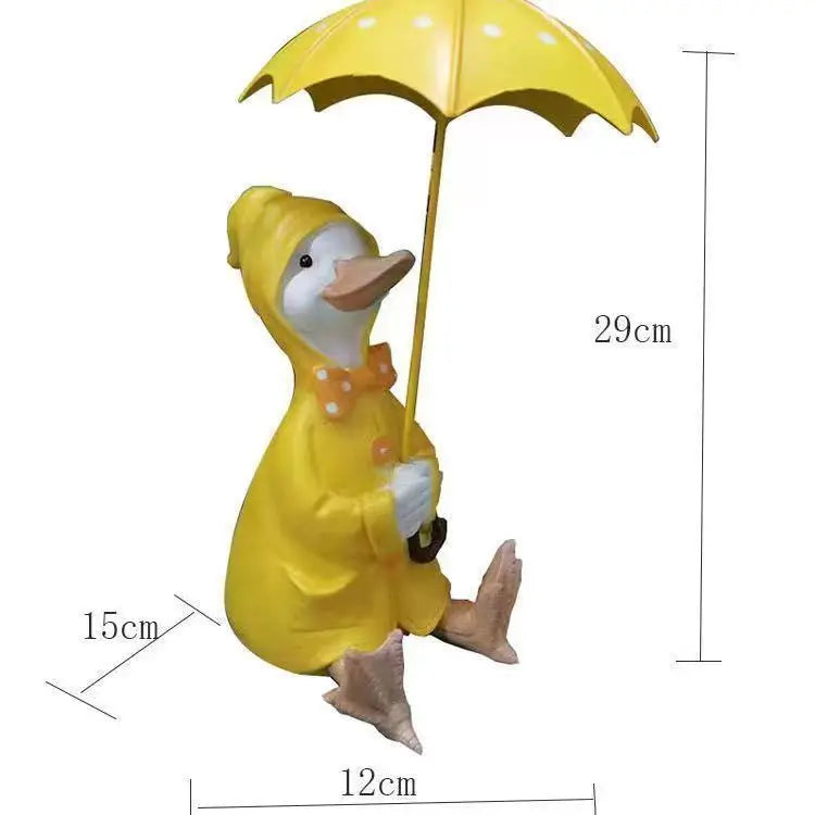 Nordic Umbrella Couple Ducks Resin Statue Ornaments Outdoor Garden Courtyard Figurines Villa Balcony Accessories Decoration