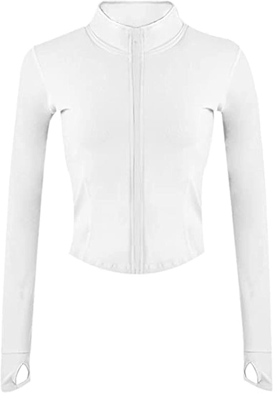 Womens Active Zip up Running Workout Cropped Bbl Athletic Jacket with Thumb Holes