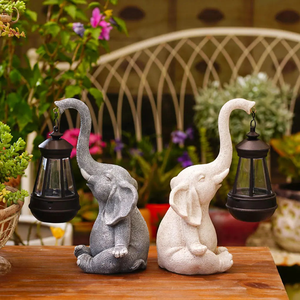 Resin Elephant Statue Ornament Creative Outdoor Christmas Decoration Solar Lamp Elephant Garden Lanterns Decoration Ornament