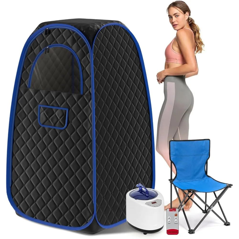 Foldable Steam Sauna, Portable Sauna for Home, Sauna Tent Sauna Box with 2.6L Steamer, Remote Control, Folding Chair, 9 Levels