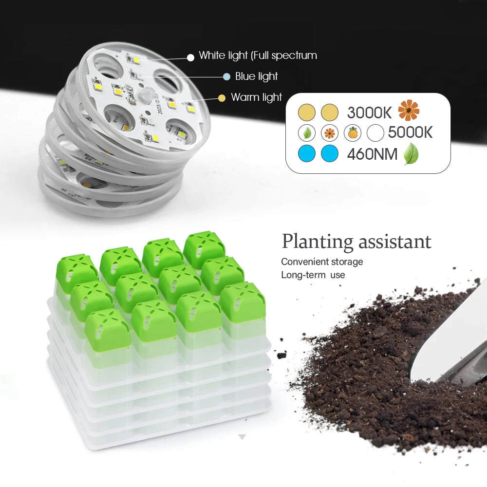 12Cell TPE Garden Seedling Tray with LED Planting Light for Indoor Seed Starter Germination Growth Box Nursery Cultivation Pots