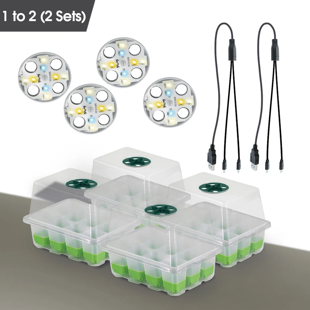 12Cell TPE Garden Seedling Tray with LED Planting Light for Indoor Seed Starter Germination Growth Box Nursery Cultivation Pots