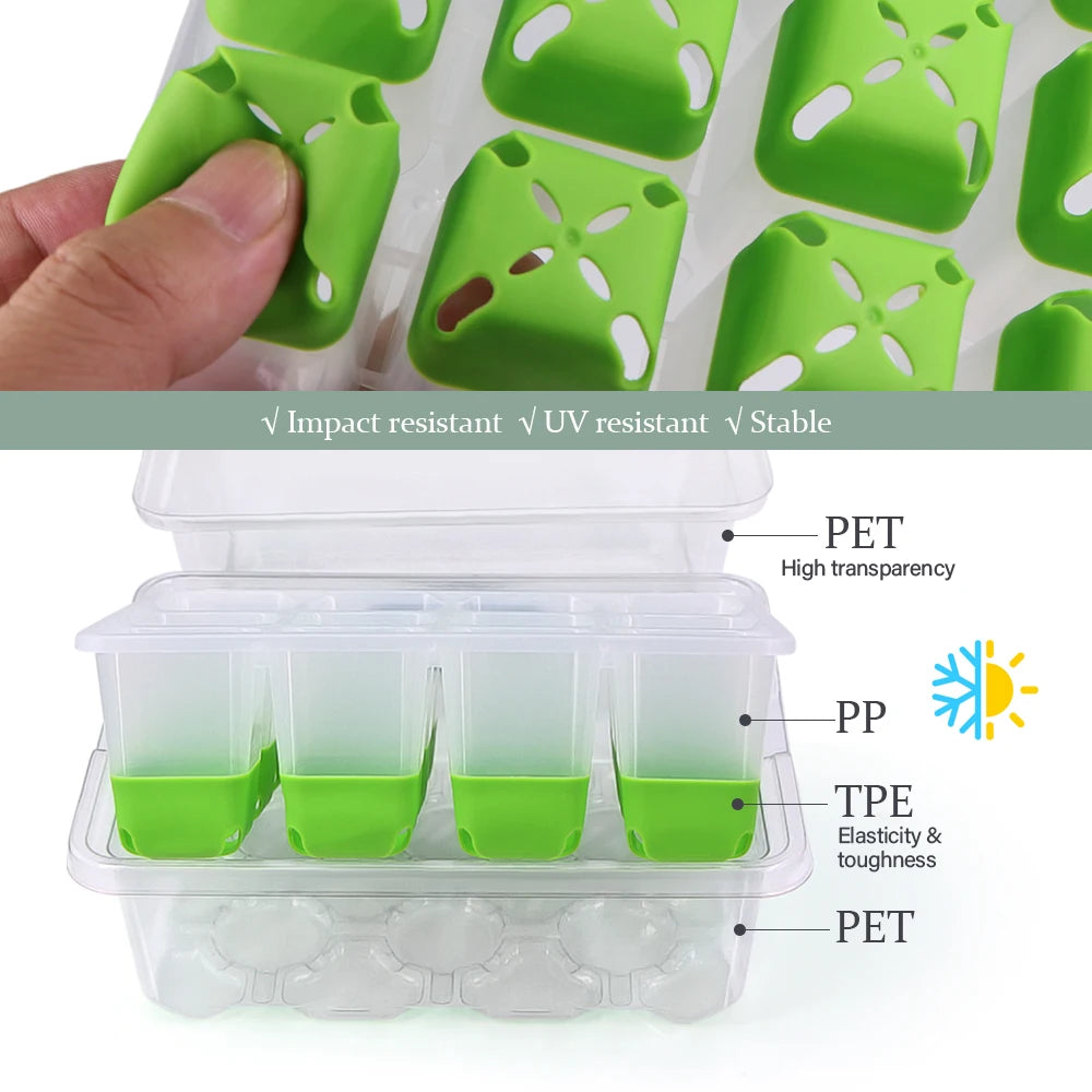 12Cell TPE Garden Seedling Tray with LED Planting Light for Indoor Seed Starter Germination Growth Box Nursery Cultivation Pots